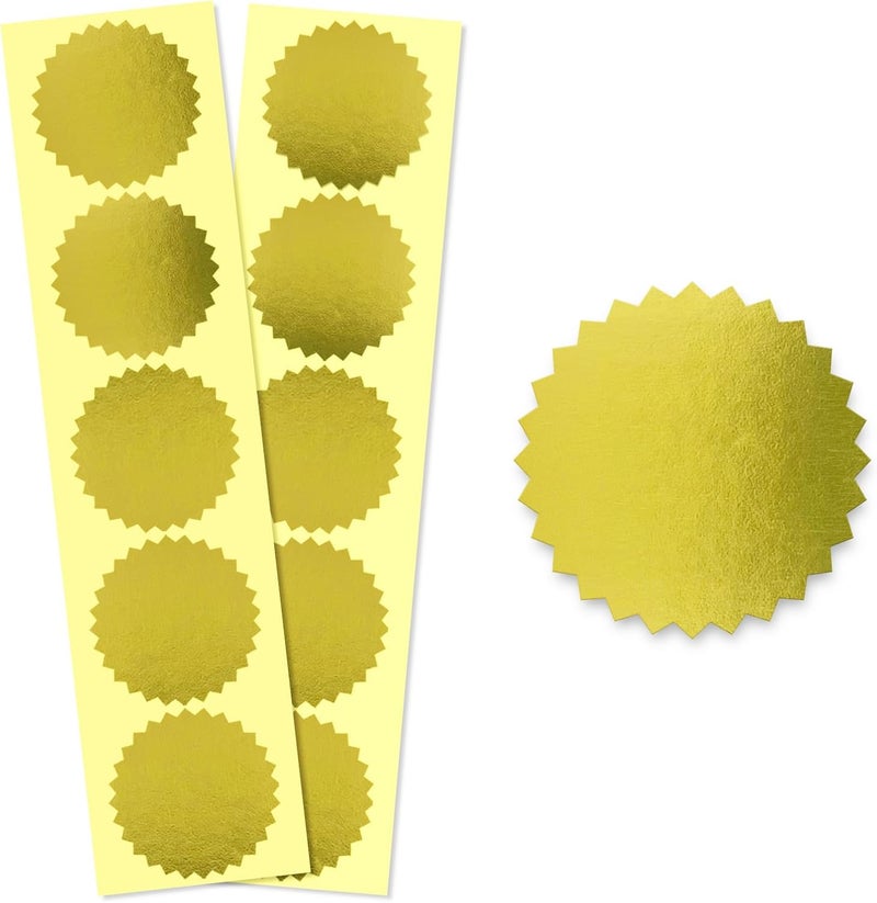 Yeachlaing 200pcs 2” Gold Metallic Serrated Edge Sealing Stickers – for Sealing, Awards, Embossing, Certificates, and Envelopes - Image 1